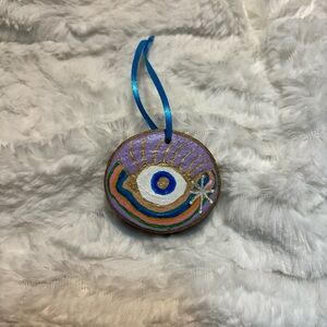 Hamsa Evil Eye Third Eye Hand Painted Ornament Wood Slice